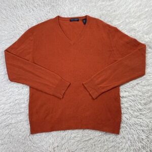 VTG Grant Thomas Sweater Mens Medium Orange 100% 2 Ply Cashmere V Neck Pullover
